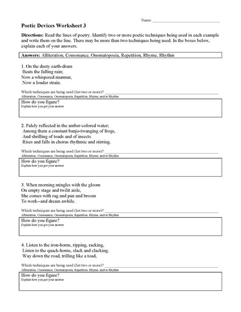 Free Poetic Devices Worksheet English Match And Draw Poetic Devices Worksheet 2 Answer Key - Poetic Devices Worksheet 2 Answer Key