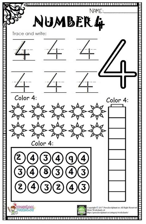 Free Preschool Number Four Learning Worksheet Number 4 Worksheet - Number 4 Worksheet