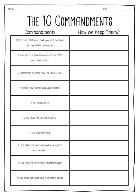 Free Printable 10 Commandments Activities For Kids 10 Commandments Worksheet - 10 Commandments Worksheet