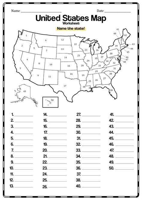 Free Printable 50 Us States Worksheets For Kids 50 States Map Worksheet - 50 States Map Worksheet