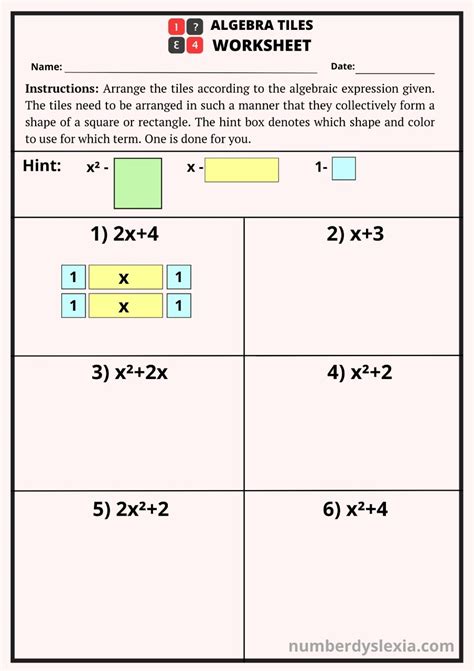 Free Printable Algebra Tiles Worksheets Pdf Number Dyslexia Math Tiles Worksheets - Math Tiles Worksheets