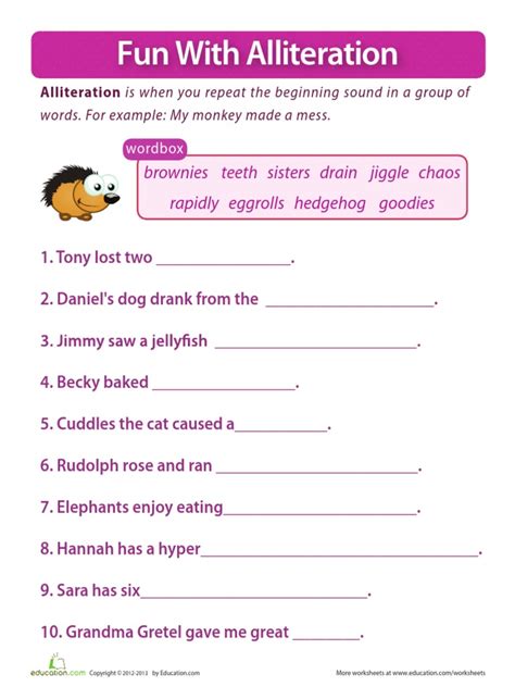 Free Printable Alliteration Worksheets For 5th Class Quizizz Alliteration Practice Worksheet - Alliteration Practice Worksheet