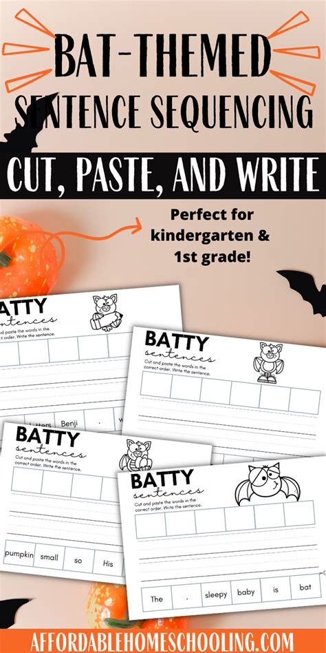 Free Printable Bat Sequence Sentences Worksheets Affordable Homeschooling Kindergarten Math Worksheet  Bats - Kindergarten Math Worksheet, Bats