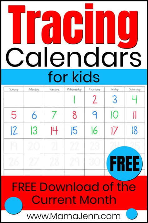 Free Printable Calendars For Kids Trace Color Or Calendar Chart For Kindergarten - Calendar Chart For Kindergarten