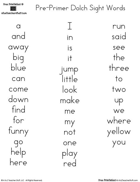 Free Printable Dolch Sight Words Worksheets Pre K 3rd Grade Dolch Words - 3rd Grade Dolch Words
