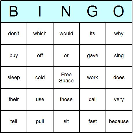Free Printable English Bingo Cards Dolch Word List Fourth Grade - Dolch Word List Fourth Grade