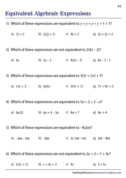 Free Printable Equivalent Expressions Worksheets For 7th Grade Writing Equivalent Expressions Worksheet - Writing Equivalent Expressions Worksheet