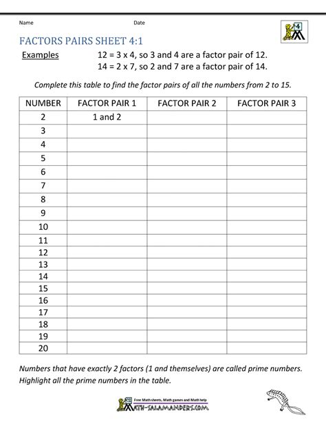 Free Printable Factors And Multiples Worksheets For 4th Factor Worksheet Grade 4 Doc - Factor Worksheet Grade 4 Doc