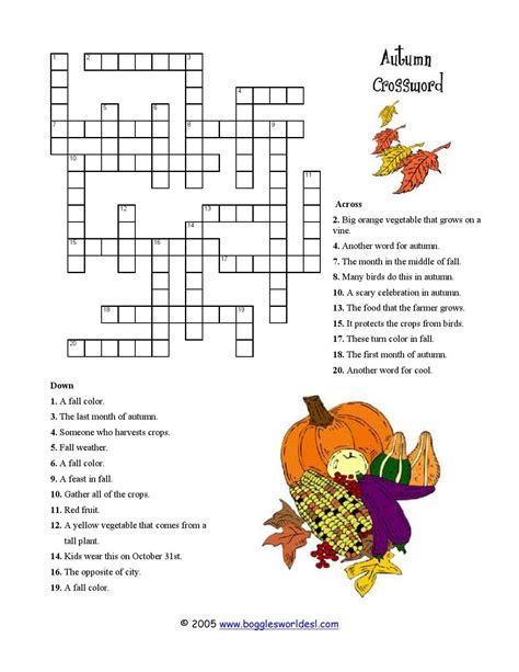 Free Printable Fall Crossword Puzzles Fall Crossword Puzzle Printable - Fall Crossword Puzzle Printable
