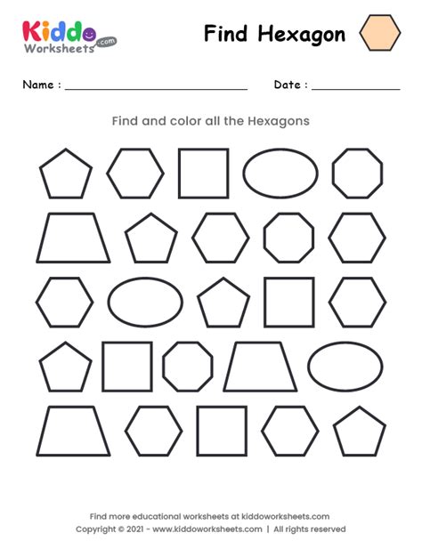 Free Printable Find Hexagon Worksheet Worksheet Kiddoworksheets Hexagon Worksheets For Preschool - Hexagon Worksheets For Preschool