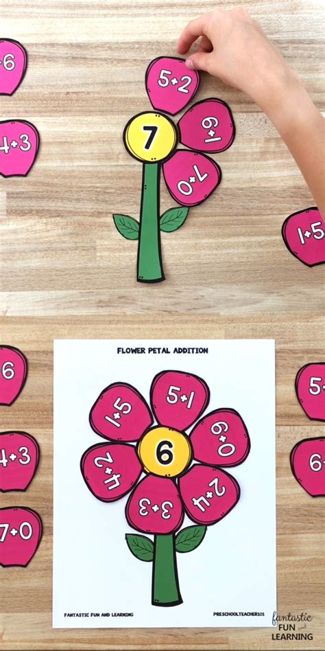Free Printable Flower Math Addition To 20 Fall Flower Kindergarten Adding Worksheet - Fall Flower Kindergarten Adding Worksheet