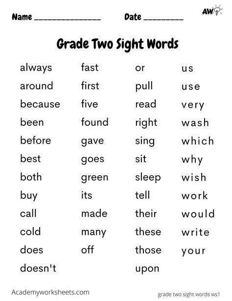 Free Printable Grade 2 Sight Word Worksheet Sight Words First Grade Worksheets - Sight Words First Grade Worksheets