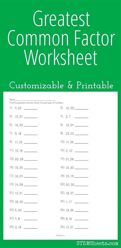Free Printable Greatest Common Factor Worksheets For 4th Factor Worksheet Grade 4 Doc - Factor Worksheet Grade 4 Doc