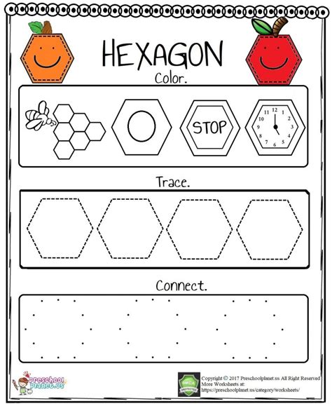 Free Printable Hexagon Shape Worksheet Worksheet Kiddoworksheets Hexagon Worksheets For Preschool - Hexagon Worksheets For Preschool