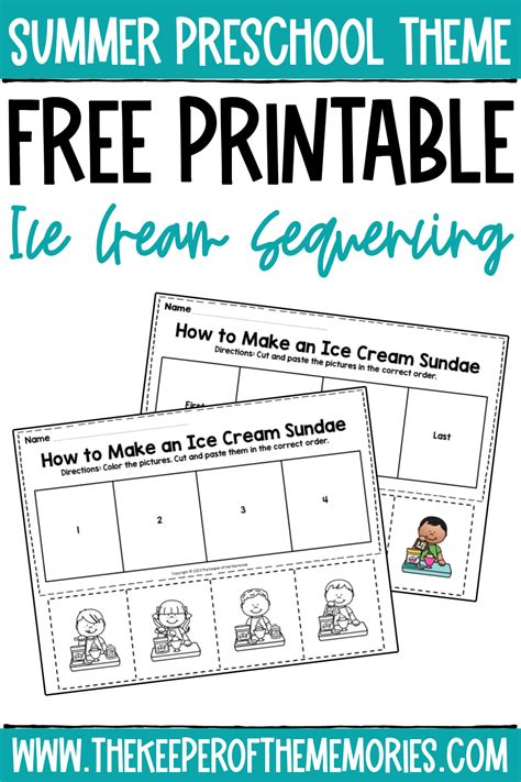 Free Printable Ice Cream Sequencing Activity The Keeper Ice Cream Worksheets For Preschool - Ice Cream Worksheets For Preschool