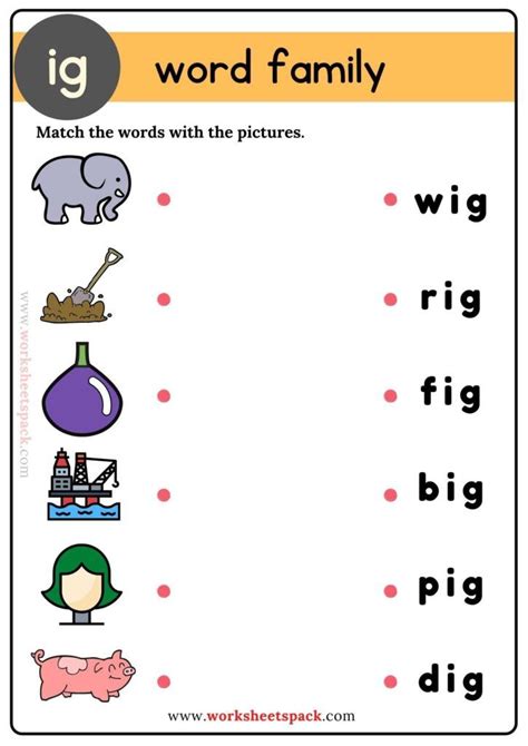 Free Printable Ig Word Family Worksheets For Kindergarten Kindergarten Word Families Worksheets - Kindergarten Word Families Worksheets
