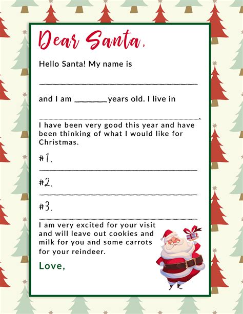 Free Printable Letter To Santa Template Cute Christmas Santa Wish List Letter - Santa Wish List Letter