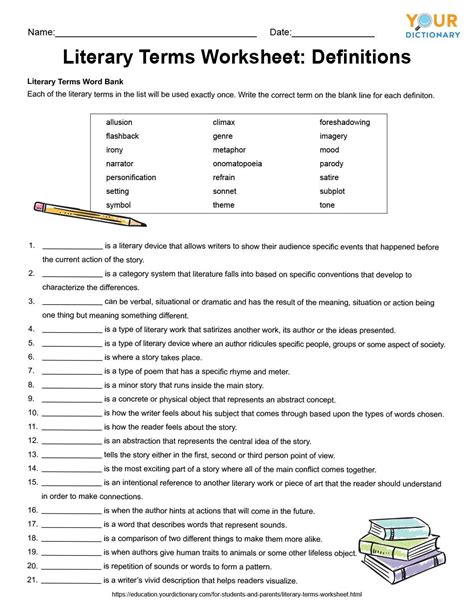 Free Printable Literary Devices Worksheets For 4th Grade Literary Device Worksheet - Literary Device Worksheet