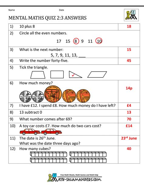 Free Printable Mental Maths Worksheets For Children Aged Mental Math Practice Worksheets - Mental Math Practice Worksheets