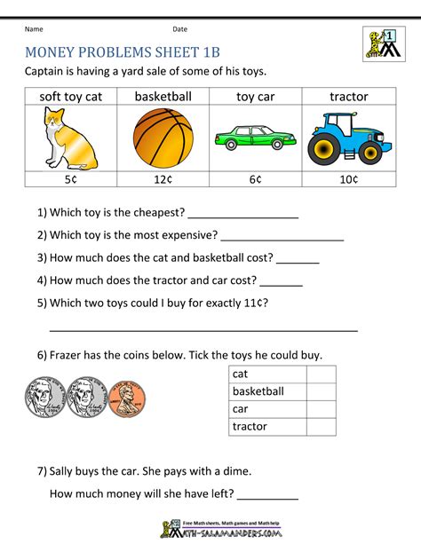 Free Printable Money Word Problems Worksheets For 2nd Grade 2 Money Worksheet - Grade 2 Money Worksheet