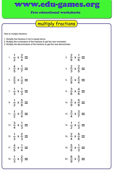 Free Printable Multiplying Fractions Worksheets For 5th Grade 5th Grade Multiply Fractions Worksheet - 5th Grade Multiply Fractions Worksheet