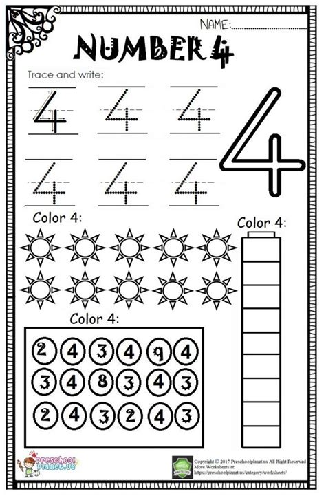 Free Printable Number 4 Worksheets For Tracing And Number 4 With Objects - Number 4 With Objects