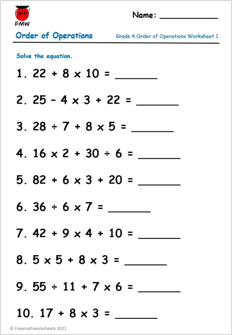 Free Printable Order Of Operations Worksheets 7th Grade Worksheet On Pvc Grade 3 - Worksheet On Pvc Grade 3