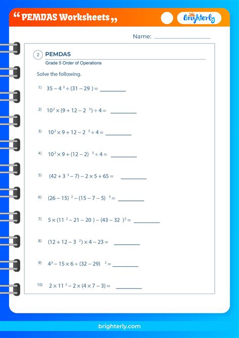 Free Printable Pemdas Worksheets For Kids Pdfs Brighterly 5th Grade Pemdas Practice Worksheet - 5th Grade Pemdas Practice Worksheet