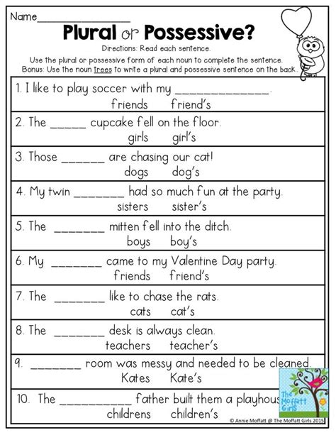 Free Printable Plural Possessives Worksheets For 2nd Grade Possessive Nouns Activities 2nd Grade - Possessive Nouns Activities 2nd Grade