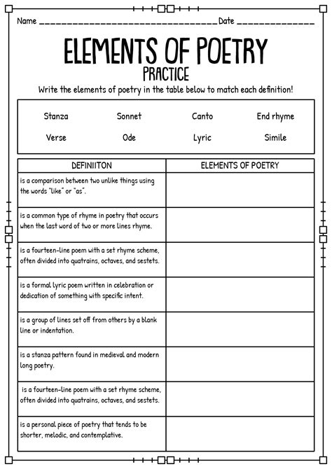 Free Printable Poetry Worksheets For 5th Grade Quizizz Poem Worksheets For 5th Grade - Poem Worksheets For 5th Grade