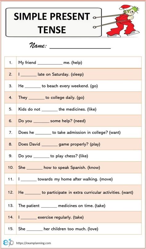 Free Printable Present Tense Verbs Worksheets For 6th Present Tense Verbs Worksheet - Present Tense Verbs Worksheet