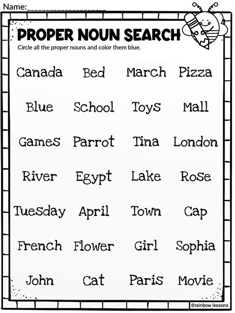 Free Printable Proper Nouns Worksheets For 3rd Grade Grade 3 Grammar Nouns Worksheet - Grade 3 Grammar Nouns Worksheet