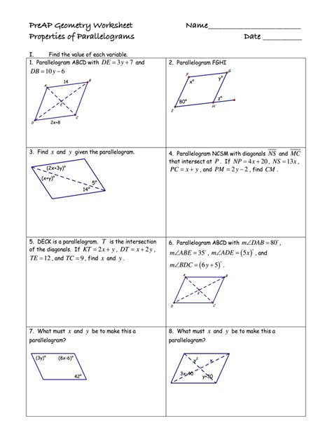 Free Printable Properties Of Parallelograms Worksheets Pdfs Conditions For Parallelograms Worksheet - Conditions For Parallelograms Worksheet