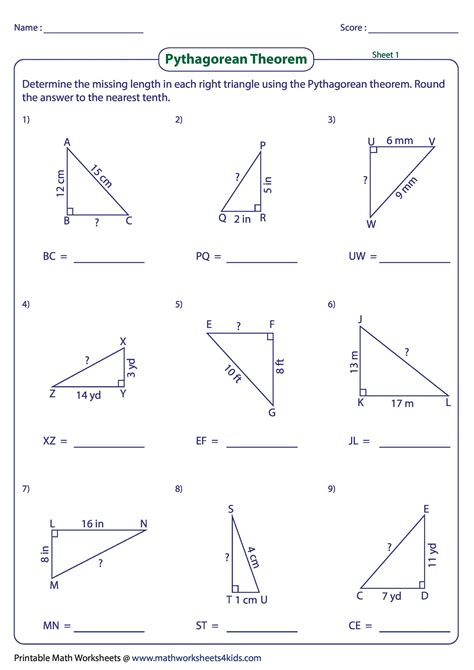 Free Printable Pythagorean Theorem Worksheets For 9th Grade Pythagorean Theorem Practice Worksheet Key - Pythagorean Theorem Practice Worksheet Key
