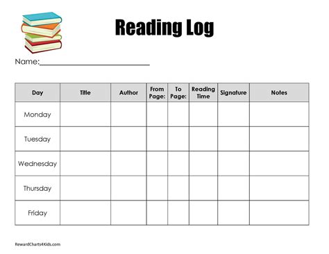 Free Printable Reading Chart Templates Many Designs Available Reading Log Template Kindergarten - Reading Log Template Kindergarten