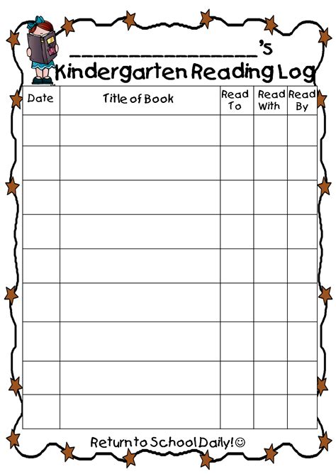 Free Printable Reading Logs For Kindergarten Reading Log Template Kindergarten - Reading Log Template Kindergarten