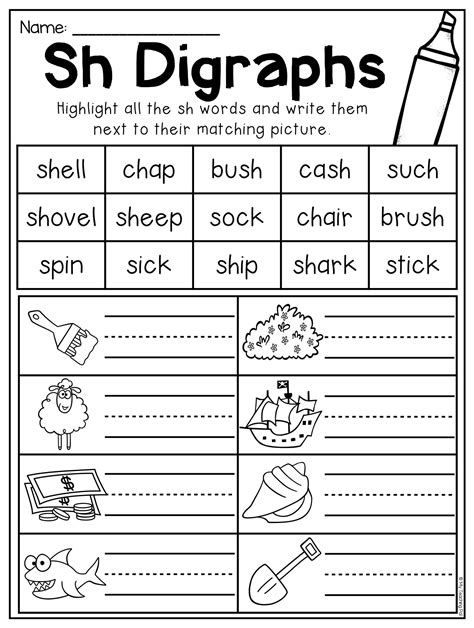 Free Printable Sh Digraph Worksheet Sh Digraph Worksheet - Sh Digraph Worksheet