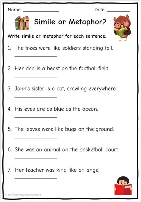 Free Printable Simile And Metaphor Worksheets Learning Metaphor Worksheet 4th Grade - Metaphor Worksheet 4th Grade
