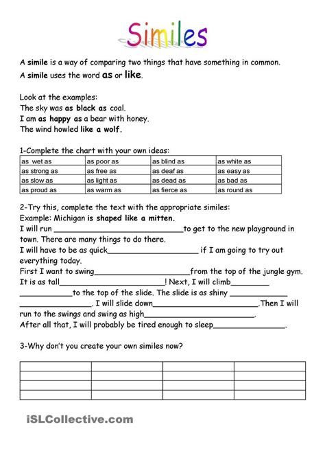 Free Printable Similes Worksheets For 5th Grade Quizizz Simile Worksheet 5th Grade - Simile Worksheet 5th Grade