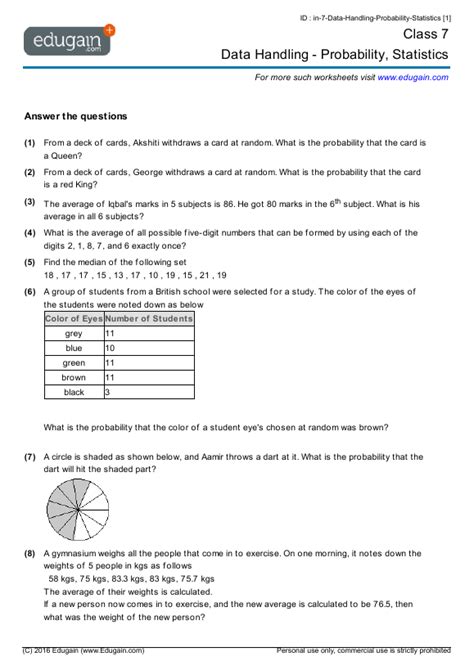 Free Printable Statistics Worksheets For 7th Grade Quizizz Data Worksheet For 7th Grade - Data Worksheet For 7th Grade