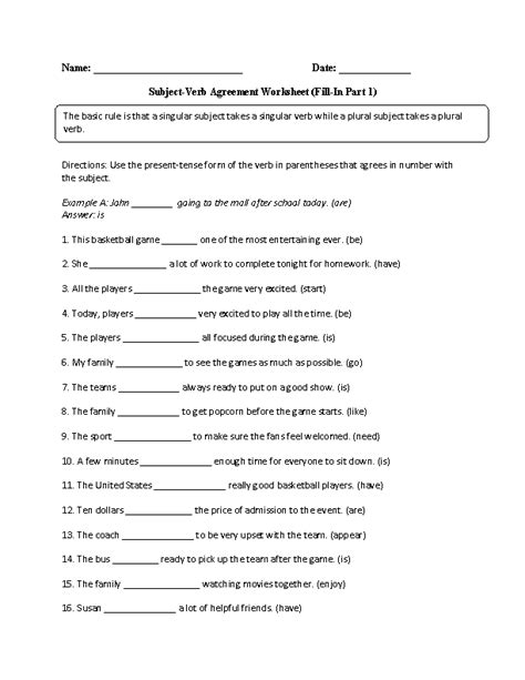 Free Printable Subject Verb Agreement Worksheets Quizizz Verb Subject Agreement Worksheet - Verb Subject Agreement Worksheet