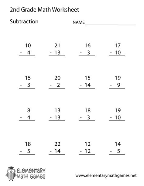 Free Printable Subtraction 2nd Grade Math Worksheets 8211 First Grade Printable Subtraction Worksheet - First Grade Printable Subtraction Worksheet