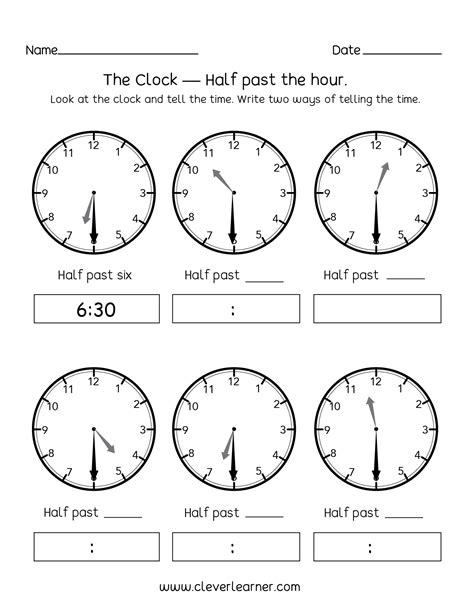 Free Printable Time To The Half Hour Worksheets Time To The Half Hour Worksheet - Time To The Half Hour Worksheet