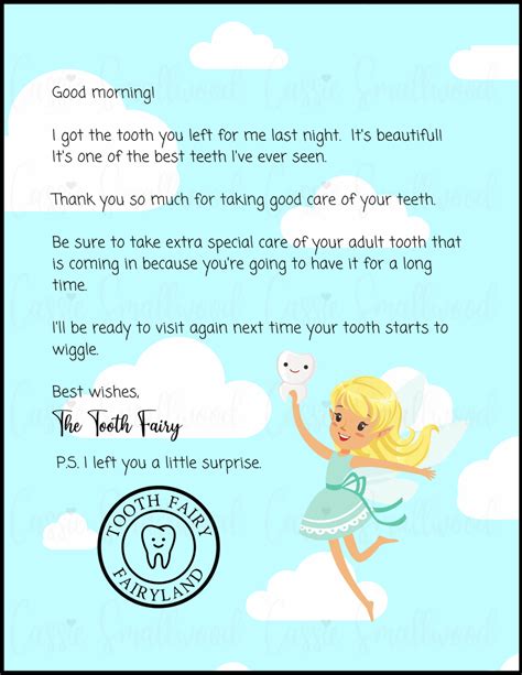 Free Printable Tooth Fairy Note