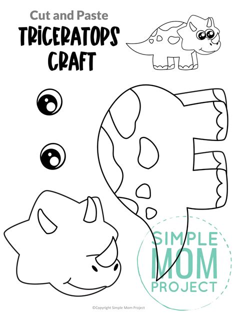 Free Printable Triceratops Craft Template Simple Mom Project Cut And Paste Dinosaur - Cut And Paste Dinosaur