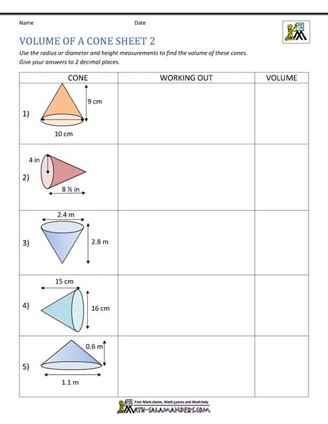 Free Printable Volume Of A Cone Worksheets For Volume Cone Worksheet - Volume Cone Worksheet