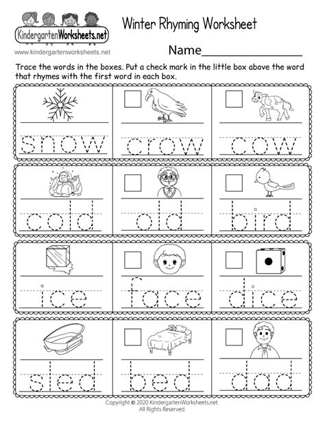 Free Printable Winter Rhyming Words Worksheets Preschool Play Preschool Rhyming Worksheets - Preschool Rhyming Worksheets