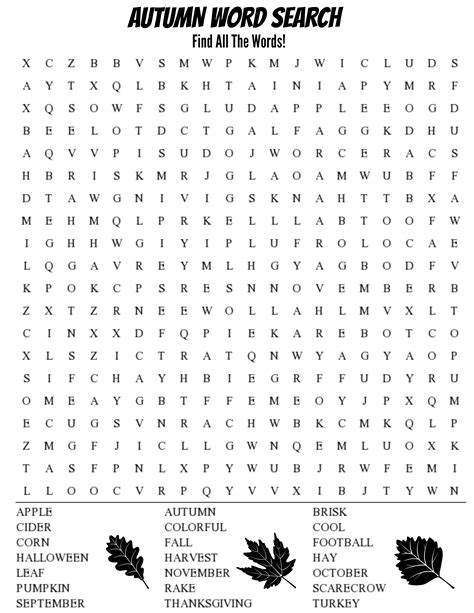 Free Printable Word Searches For Fall Word Search Easy Fall Word Search - Easy Fall Word Search