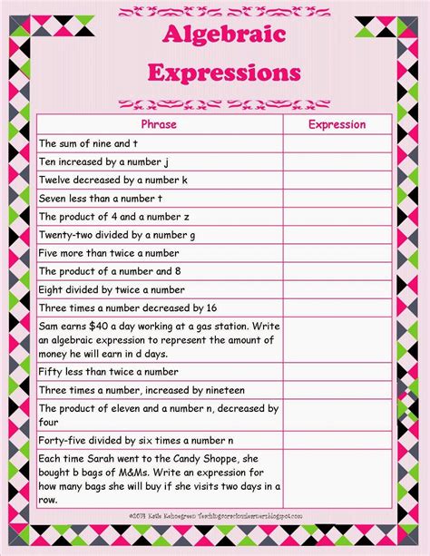 Free Printable Writing Expressions Worksheets For 6th Grade 6th Grade Expressions Worksheet - 6th Grade Expressions Worksheet