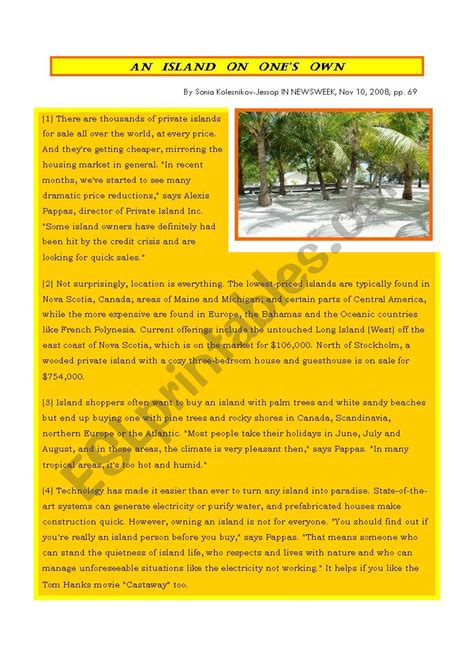 Free Reading Comprehension Worksheet Six Islands Of The Planet Earth 2 Islands Worksheet - Planet Earth 2 Islands Worksheet